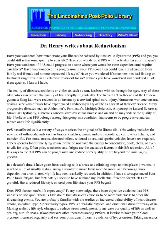 Dr Henry writes about Reductionism.pdf