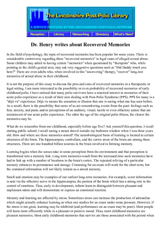 Dr Henry writes about Recovered Memories.pdf