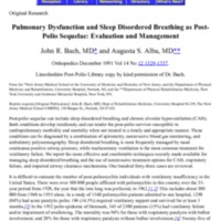 Pulmonary Dysfunction and Sleep Disordered Breathing as Post-Polio Sequelae: Evaluation and Management